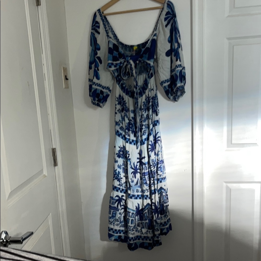 FARM Rio Blue and White Long Sleeve Dress